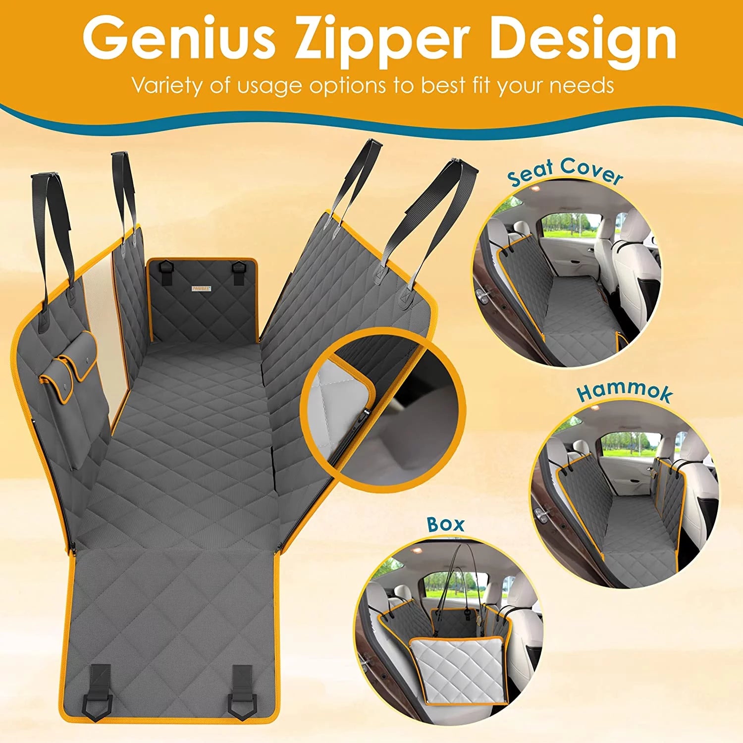 Premium Waterproof Dog Car Seat Cover with Non-Slip Back Seat Hammock, Mesh Window, and Safety Seat Belt