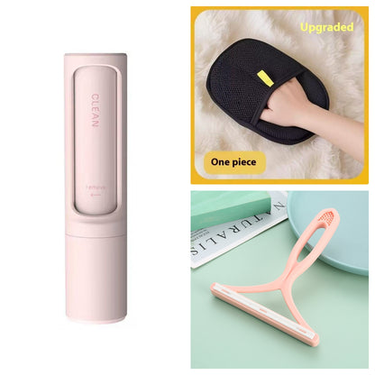 2-in-1 Portable Reusable Pet Hair Remover Brush and Lint Roller - Effective Self-Cleaning Tool for Cat and Dog Fur and Dust Removal