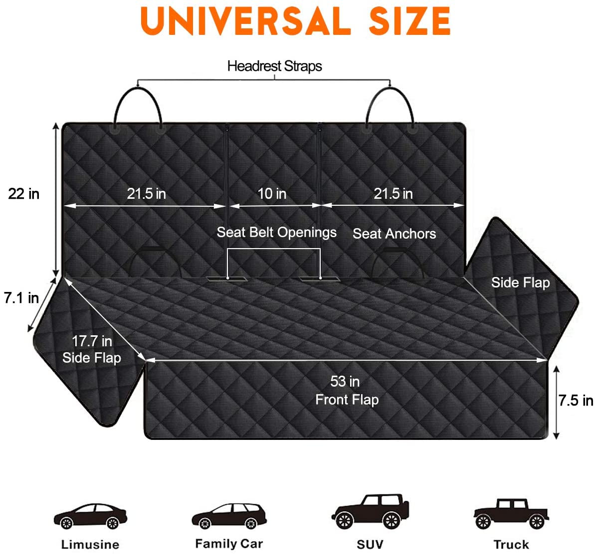 Premium Waterproof Dog Car Seat Cover - Universal Fit for Back Seat, Non-Slip Design with Middle Armrest Compatibility for Cars, SUVs, and Trucks - Black