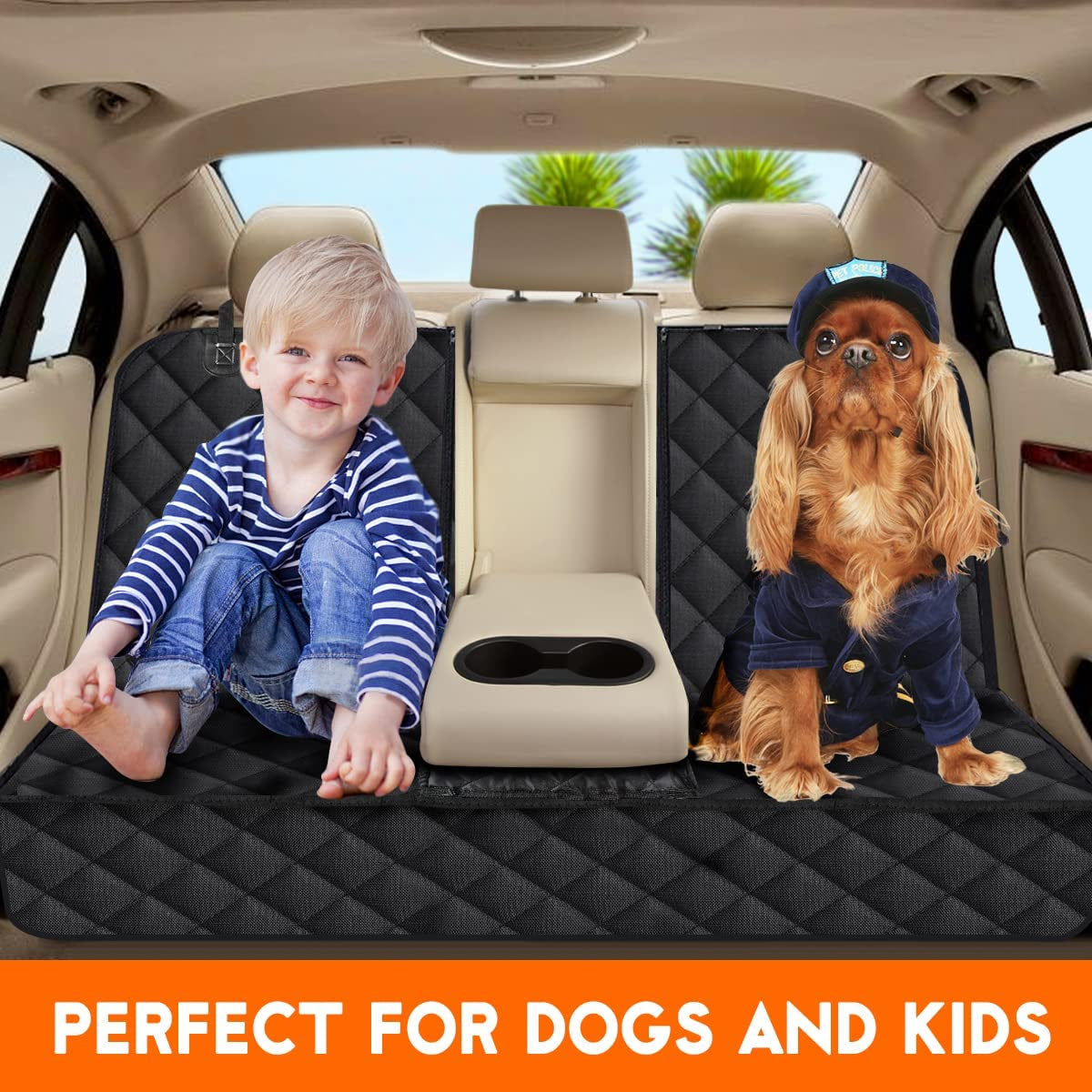 Premium Waterproof Dog Car Seat Cover - Universal Fit for Back Seat, Non-Slip Design with Middle Armrest Compatibility for Cars, SUVs, and Trucks - Black