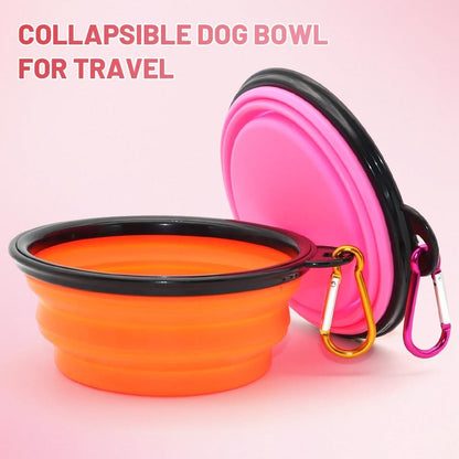 Collapsible Dog Bowls - 2 Pack Portable Pet Feeding and Watering Dishes with Carabiners (Small, Orange and Pink)