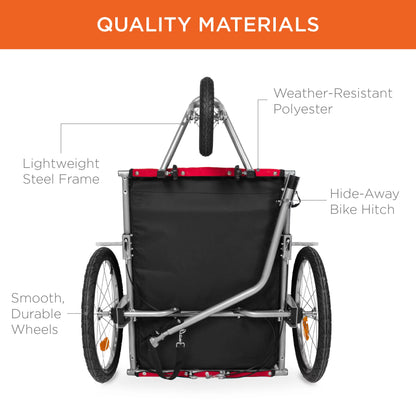 2-in-1 Dog Bike Trailer and Pet Stroller with Hitch, Brakes, Visibility Flag, and Reflector