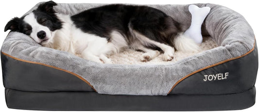 Orthopedic Large Memory Foam Dog Bed with Removable Washable Cover and Complimentary Squeaker Toy