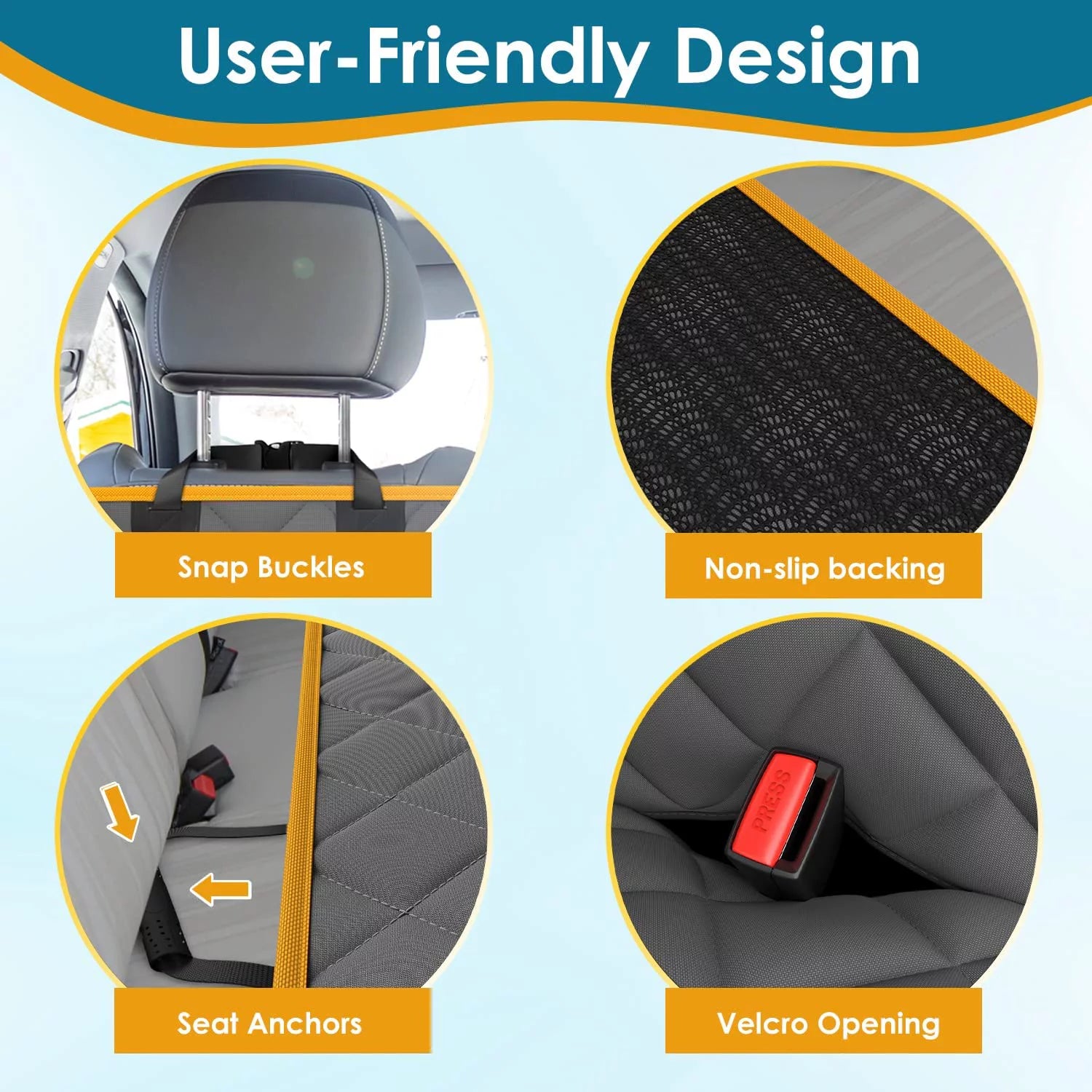 Premium Waterproof Dog Car Seat Cover with Non-Slip Back Seat Hammock, Mesh Window, and Safety Seat Belt