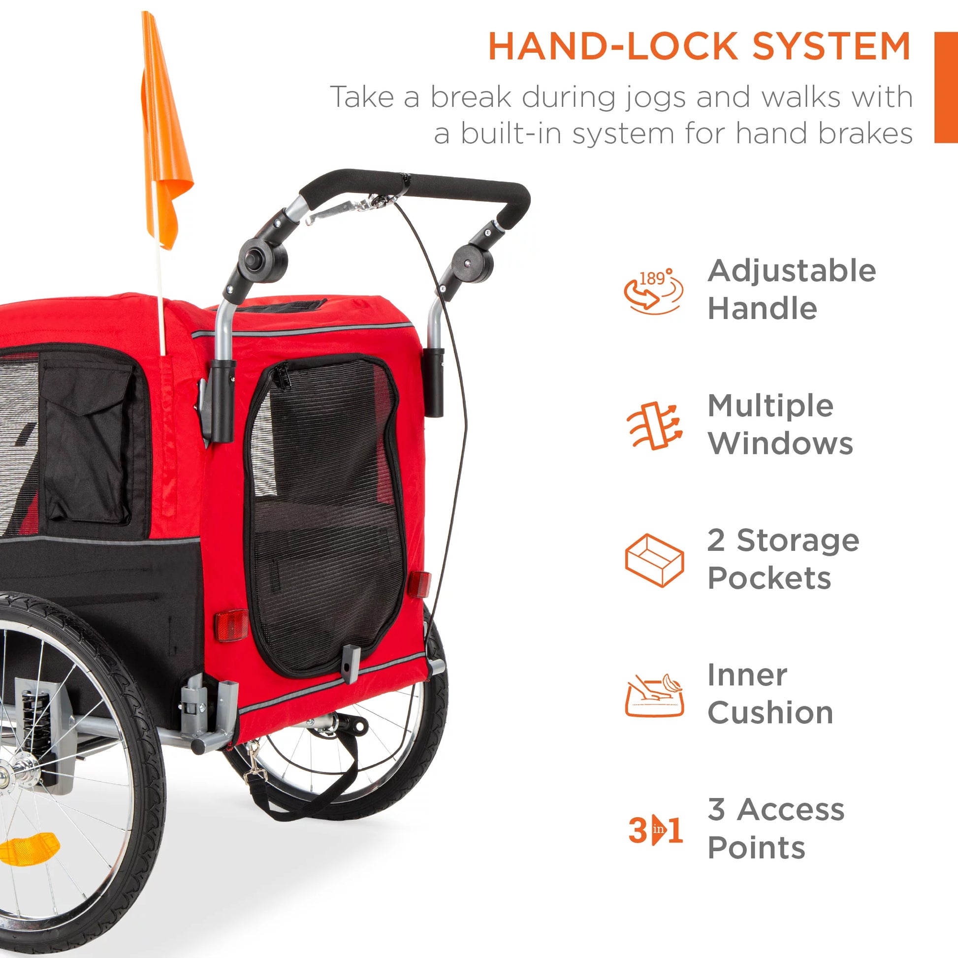 2-in-1 Dog Bike Trailer and Pet Stroller with Hitch, Brakes, Visibility Flag, and Reflector