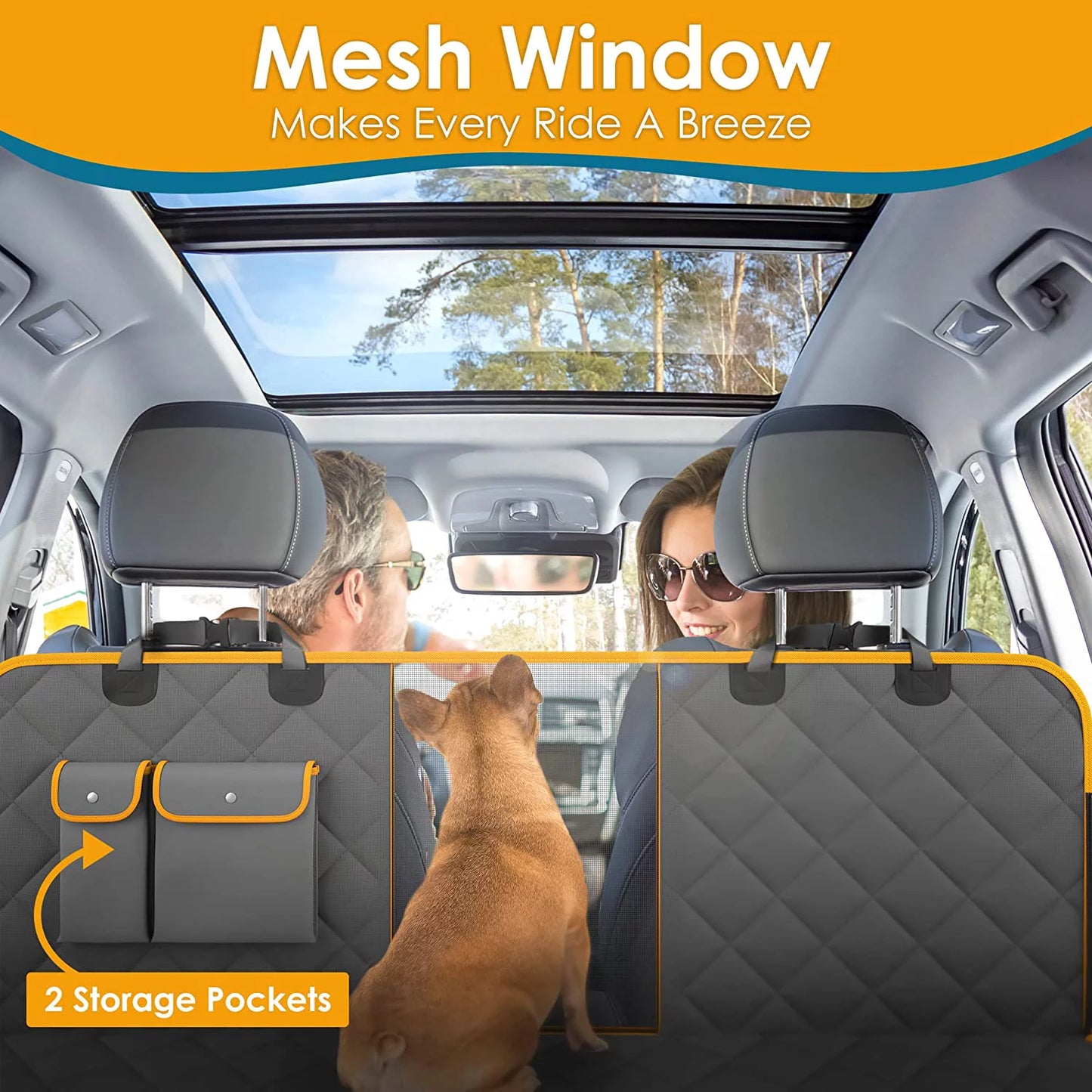 Premium Waterproof Dog Car Seat Cover with Non-Slip Back Seat Hammock, Mesh Window, and Safety Seat Belt