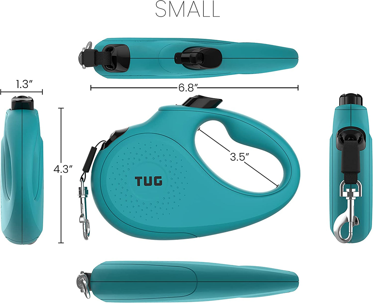 Monochrome 360° Tangle-Free Retractable Dog Leash - 16 Ft Durable Nylon Tape (Small, Aqua)