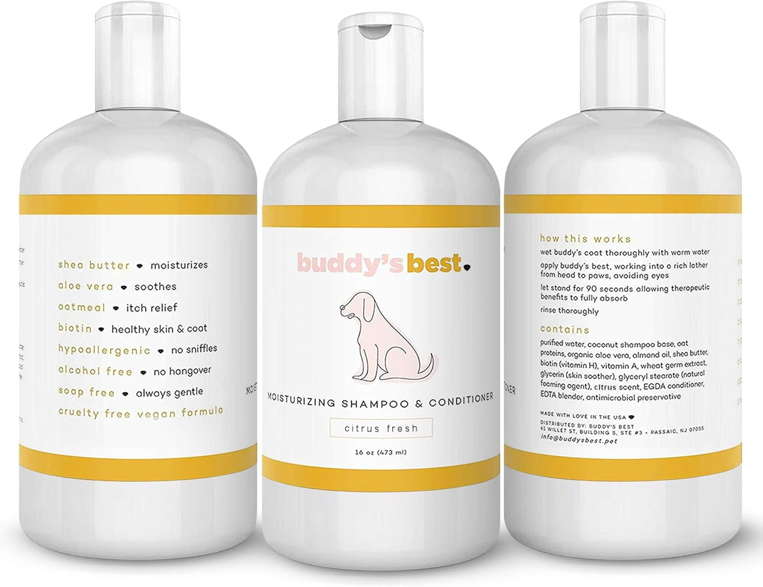 Dog Shampoo for Smelly Dogs - Skin-Friendly, Oatmeal Dog Shampoo and Conditioner for Dry and Sensitive Skin - Moisturizing Puppy Wash Shampoo, Citrus Fresh Scent, 16Oz