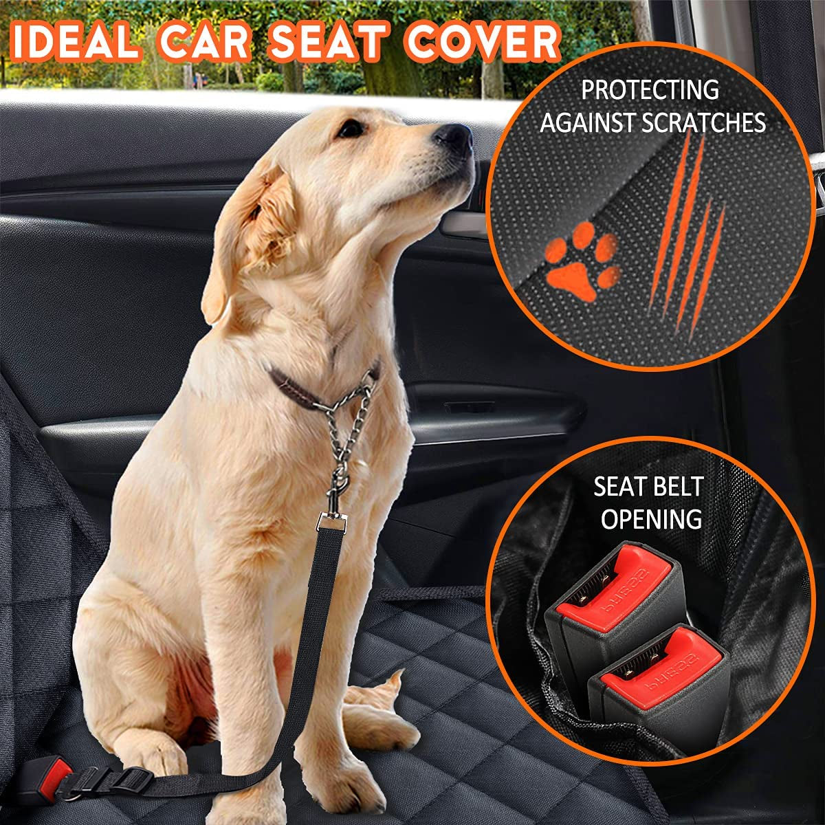 Premium Waterproof Dog Car Seat Cover - Universal Fit for Back Seat, Non-Slip Design with Middle Armrest Compatibility for Cars, SUVs, and Trucks - Black