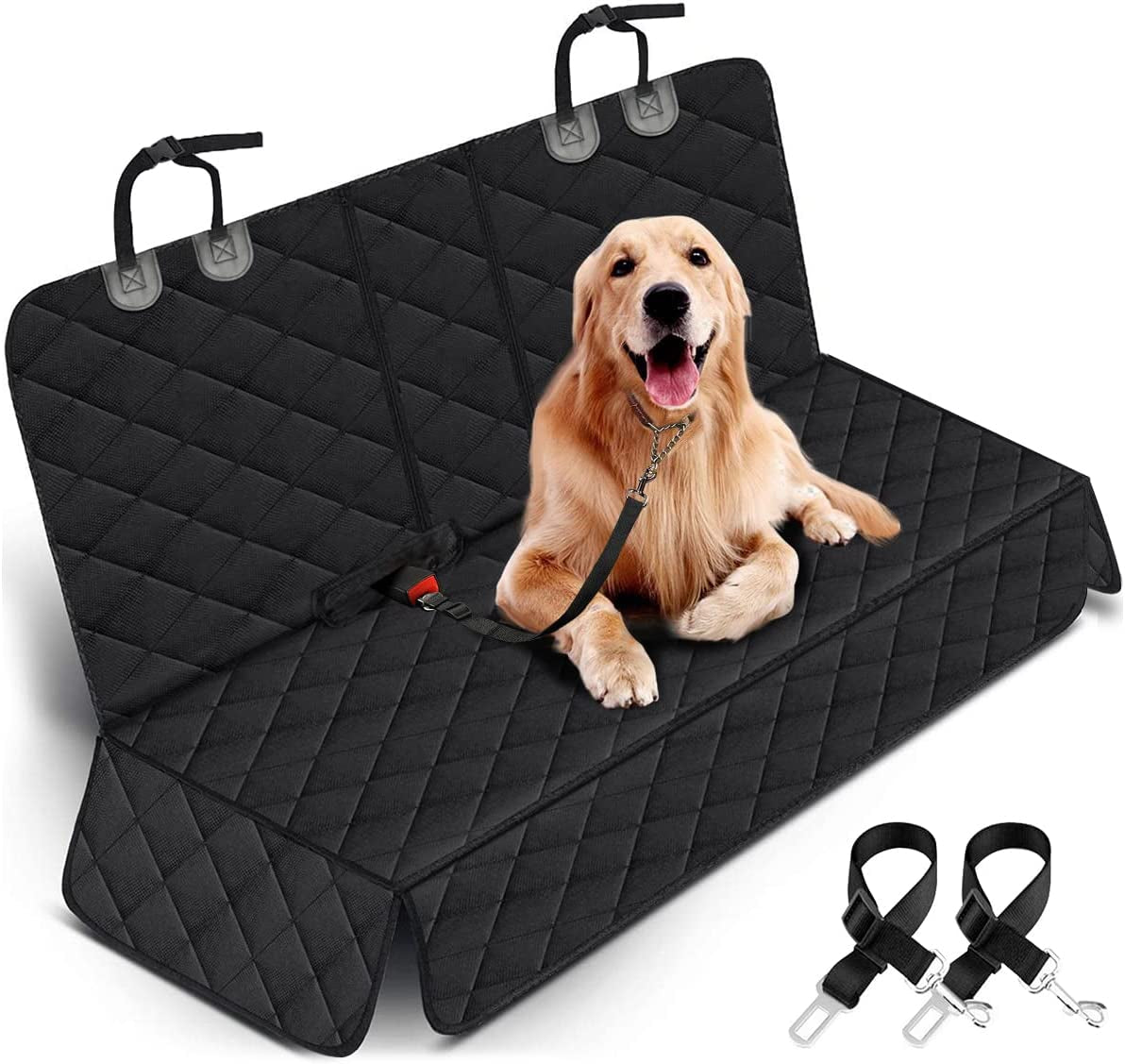 Premium Waterproof Dog Car Seat Cover - Universal Fit for Back Seat, Non-Slip Design with Middle Armrest Compatibility for Cars, SUVs, and Trucks - Black
