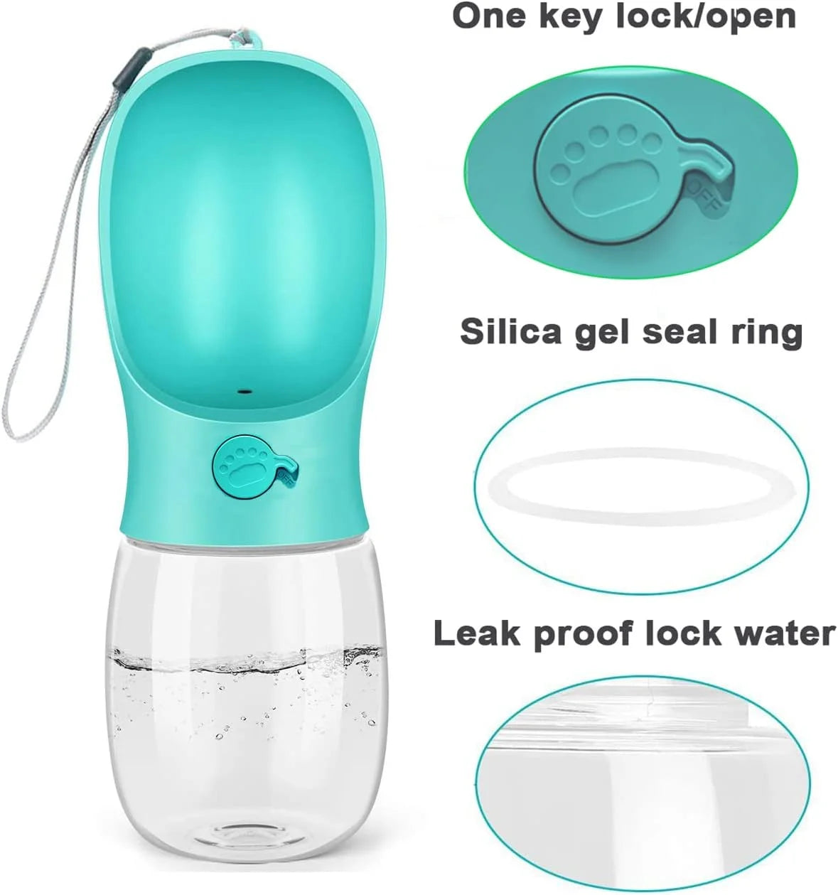 8.3 x 2.5-Inch Portable Dog Water Bottle, 12 oz Leak-Proof Dispenser with Drinking Feeder for Outdoor Activities, Food Grade Plastic - Blue