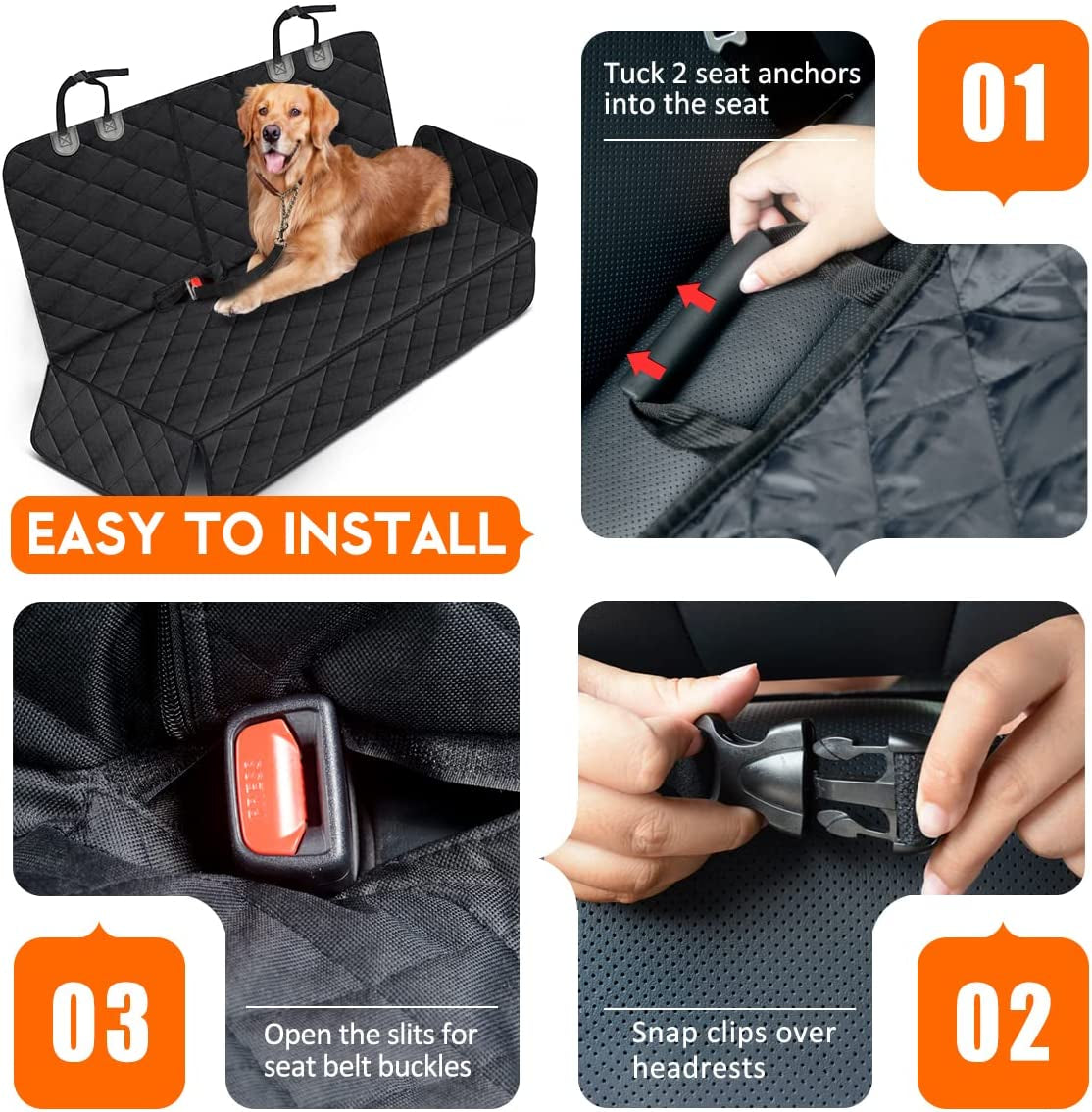 Premium Waterproof Dog Car Seat Cover - Universal Fit for Back Seat, Non-Slip Design with Middle Armrest Compatibility for Cars, SUVs, and Trucks - Black