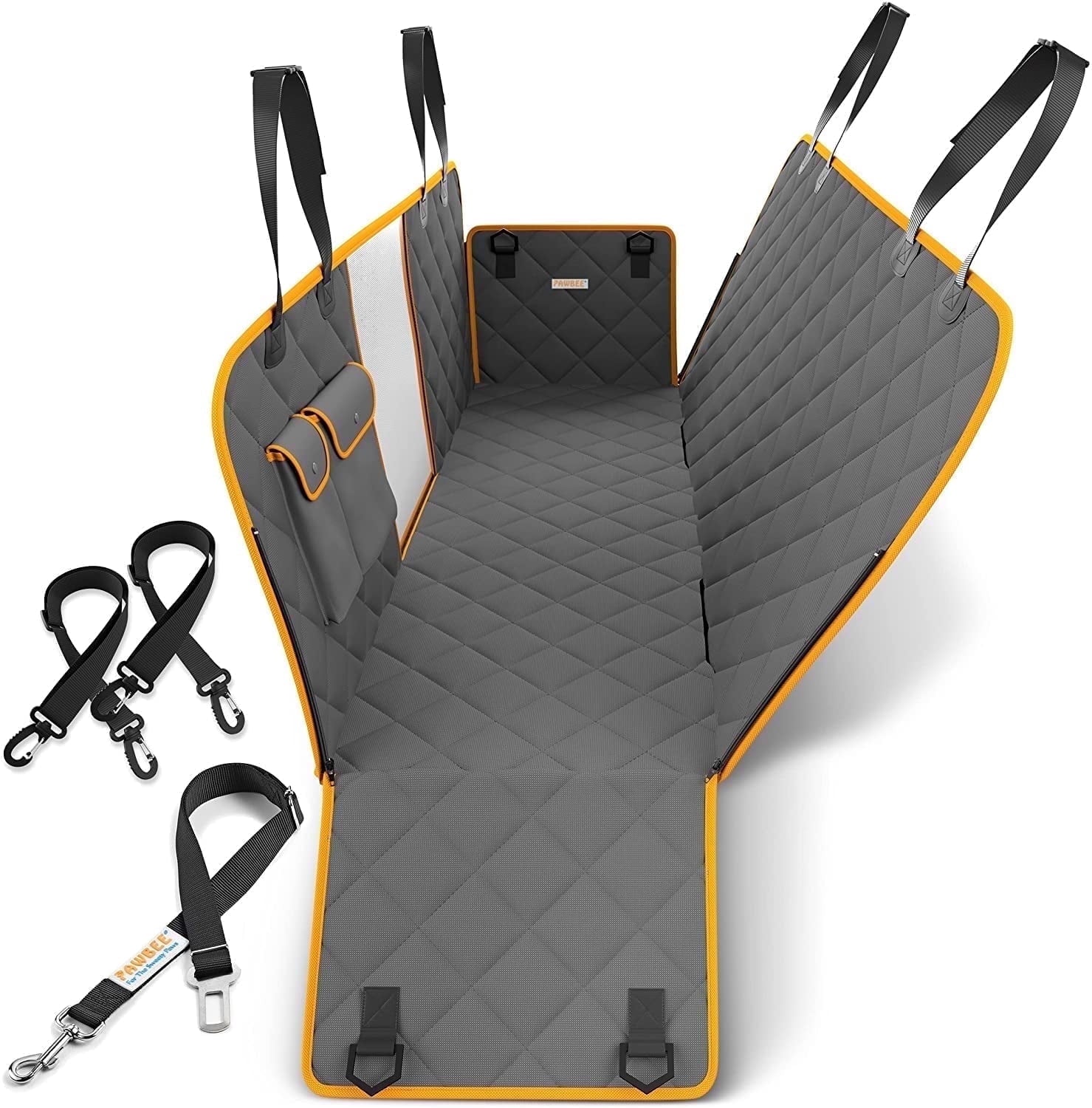 Premium Waterproof Dog Car Seat Cover with Non-Slip Back Seat Hammock, Mesh Window, and Safety Seat Belt