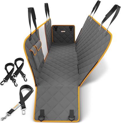 Premium Waterproof Dog Car Seat Cover with Non-Slip Back Seat Hammock, Mesh Window, and Safety Seat Belt