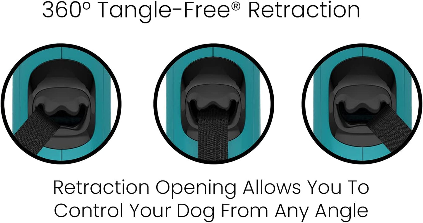 Monochrome 360° Tangle-Free Retractable Dog Leash - 16 Ft Durable Nylon Tape (Small, Aqua)