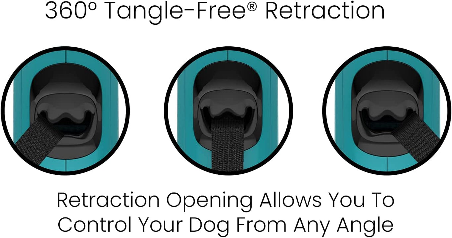 Monochrome 360° Tangle-Free Retractable Dog Leash - 16 Ft Durable Nylon Tape (Small, Aqua)