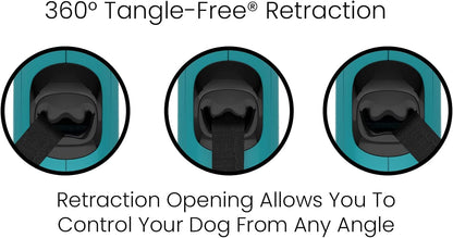 Monochrome 360° Tangle-Free Retractable Dog Leash - 16 Ft Durable Nylon Tape (Small, Aqua)