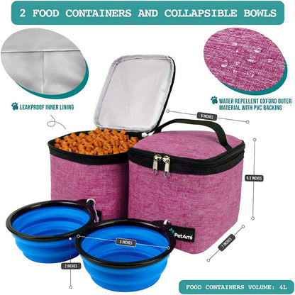 Dog Travel Backpack, 27L Airline-Approved Pet Supplies Organizer with Food Containers, Collapsible Bowls & Poop Bag Dispenser - Ideal for Weekend Road Trips and Camping, Pink